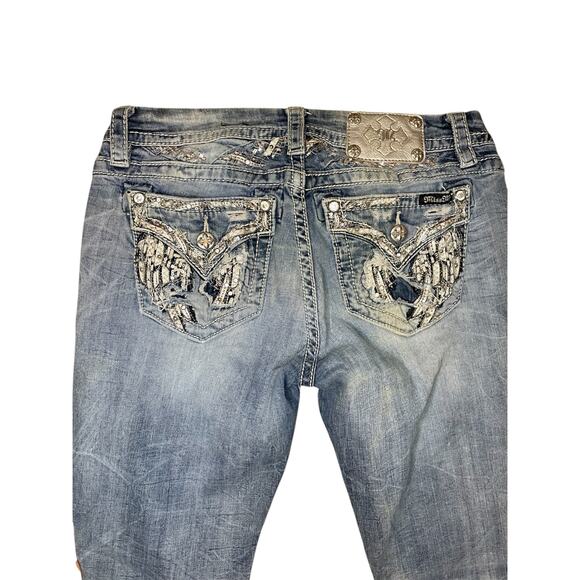 Miss Me Y2K medium wash bootcut angel wing embellished jeans size 29 - Picture 5 of 10